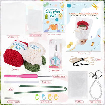 Alvian Handmade Crochet Rose Dumpling Fairy with Keychain - Flower Bouquet Beginners Crochet Kit for Valentine's Gifts, Birthday, Anniversary, Everlasting Rose Flower Craft Kit