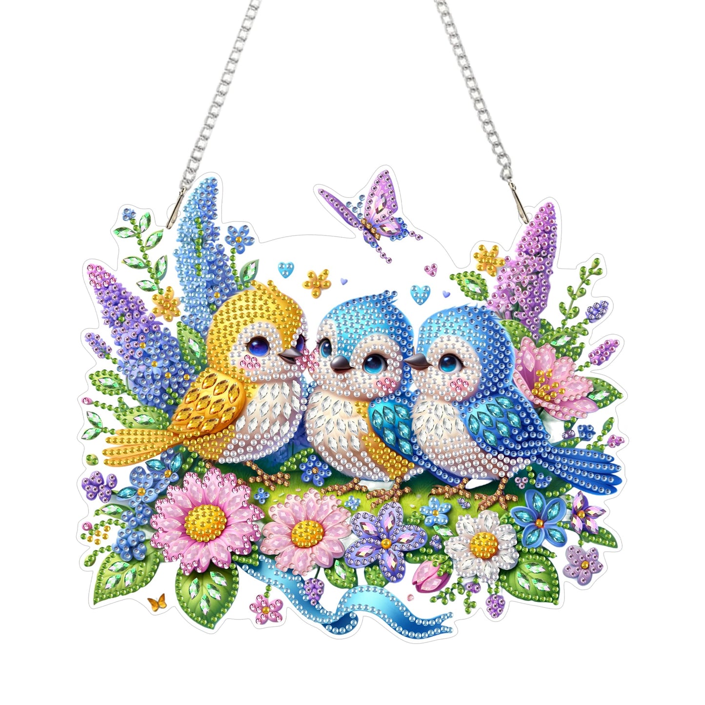 Aeepics Hanging Diamond Art Kit for Adult, DIY Diamonds Painting Pendant Ornament Kit, Acrylic Diamond Art Painting Board Kit (Birds)