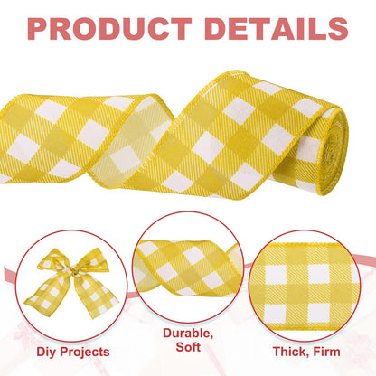 PATIKIL 30 Yards x 2.5" Buffalo Plaid Ribbon, Yellow and White Gingham Ribbon Gift Wrapping Ribbon for Thanksgiving Bow Wreath Craft Birthday Wedding