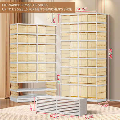 CIMLORD 9 Tier 18-36 PairsFoldable Shoe Rack for Closet Entryway,9-Tier Foldable Shoe Rack for Closet Entryway 18-36Pairs, Stackable Clear Shoe Storage Boxes Organizer with Door Plastic Shoe Cabinet