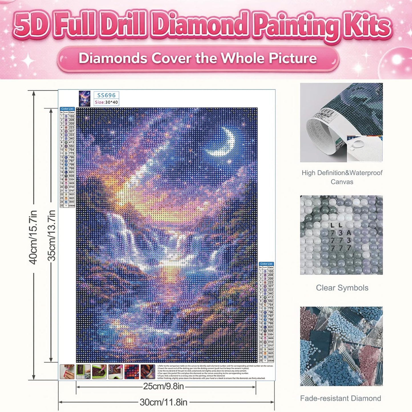 IOHEFY Diamond Painting Kits for Adults 12x16 Inch Starry Night Waterfall Galaxy Fantasy Full Drill Acrylic Rhinestone DIY Art Moon Mystical Landscape Women Beginner Wall Decor Birthday Gift