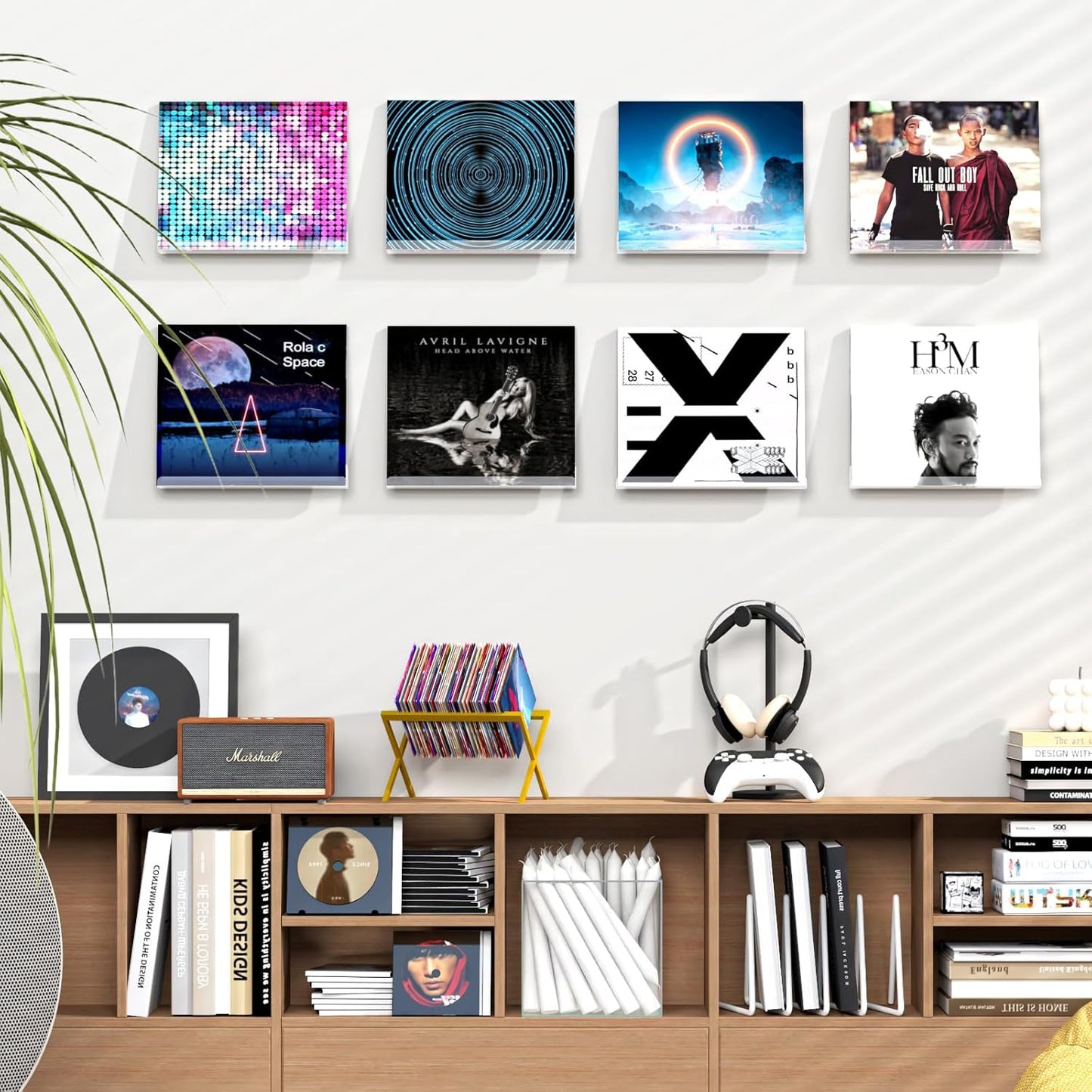 Hulaed 8 Pack 12 inch Vinyl Record Shelf Wall Mount, Record Holder for Storage & Display, Clear Floating Shelf for Kids