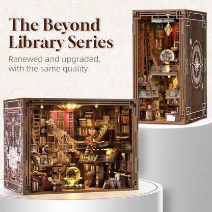 CCCDF DIY Book Nook Kit, Miniature Dollhouse Booknook Kit, 3D Wooden Puzzle Bookend Bookshelf Insert Decor with LED Light for Teens and Adults (Beyond Library Max)