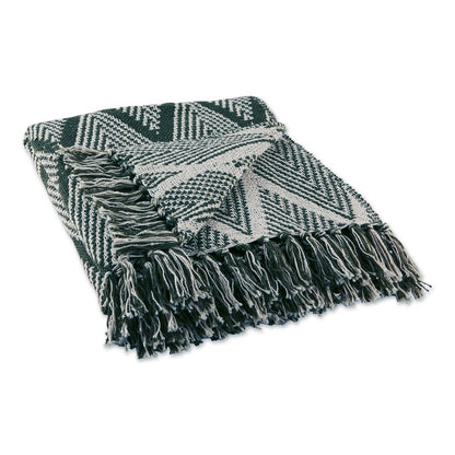 DII Diamond Throw Collection Fringed Woven Cotton Blanket, 50x60, Olive Green