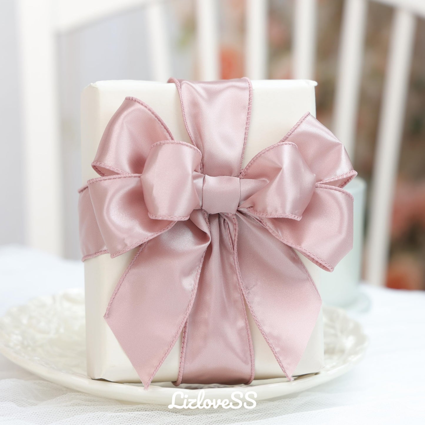 LIZLOVESS Dusty Rose Satin Wired Ribbon 1.5 Inch, Dusty Pink Wire Edge Ribbon for Gift Wrapping, Baby Shower, Wedding Decor, Christmas Tree, Crafts, Wreath Supplies 25 Yards