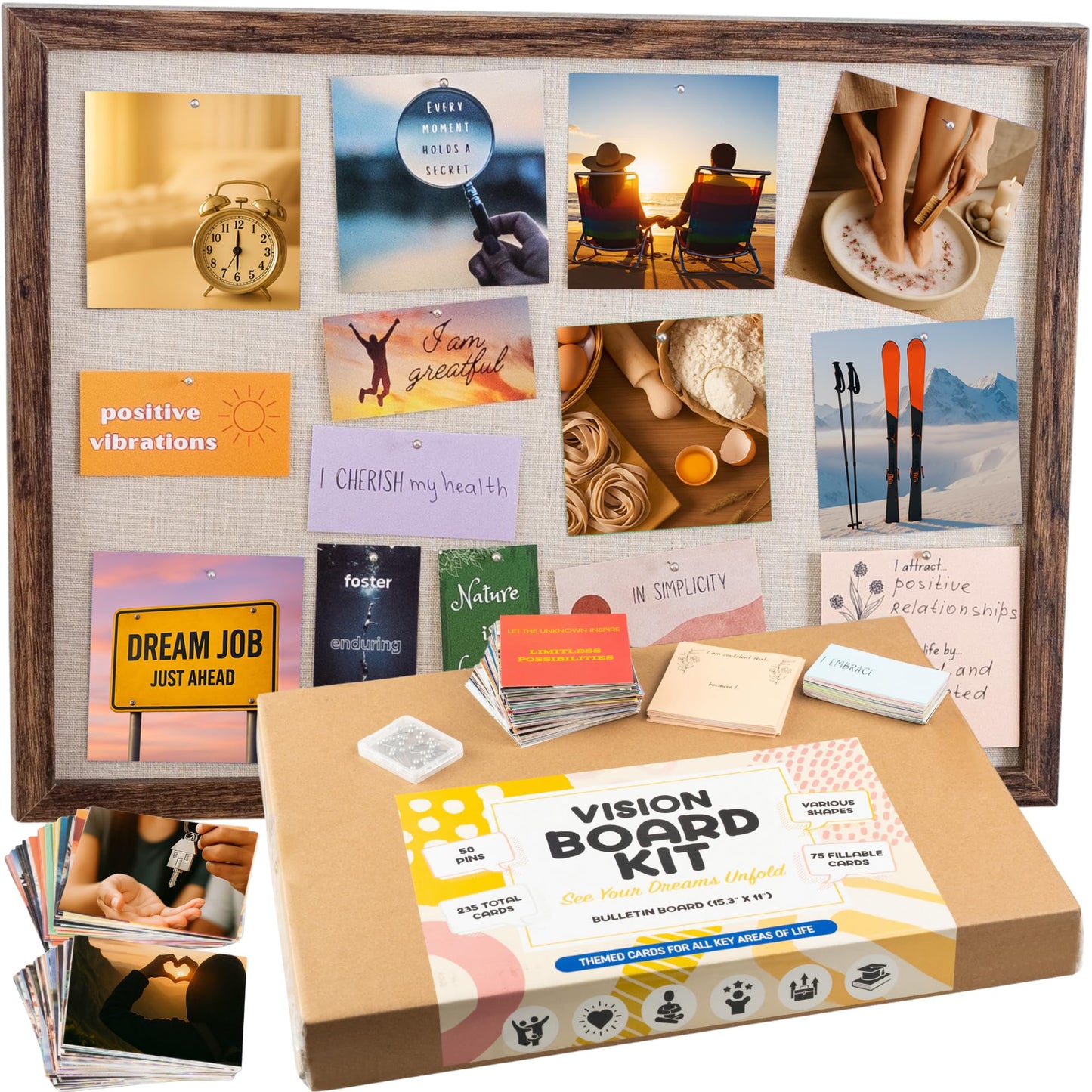 ZEDORA Vision Board Kit - Cork Board 15.3x11” with 235 Vision Board Pictures - Great Gift and Dream Board, Mood Board, and Collage Book. New Year Goal Setter