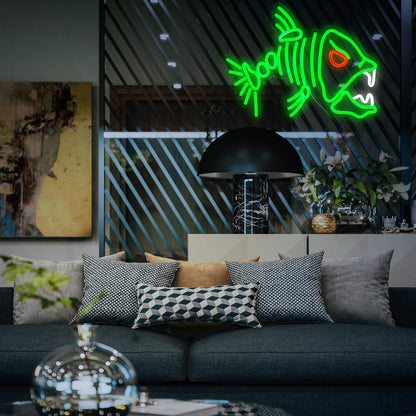 LIUOZHTEA Fish Neon Sign LED Skeleton Fish Neon Light for Wall Decor Dimmable Green Fish Bones Light Up Sign for Living Room Game Room Restaurant Man Cave Art Wall Decoration (16.7 ''*12.8 '')