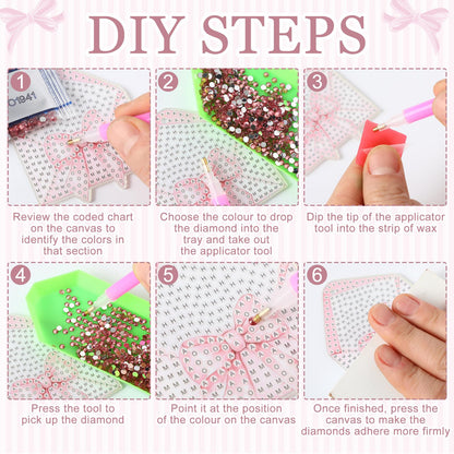 Aurelema 20 Pieces Pink Bow Diamond Painting Keychains Coquette Party Diamond Art Keychain 5d DIY Painting Art Kits for Women Crafts Party Decor