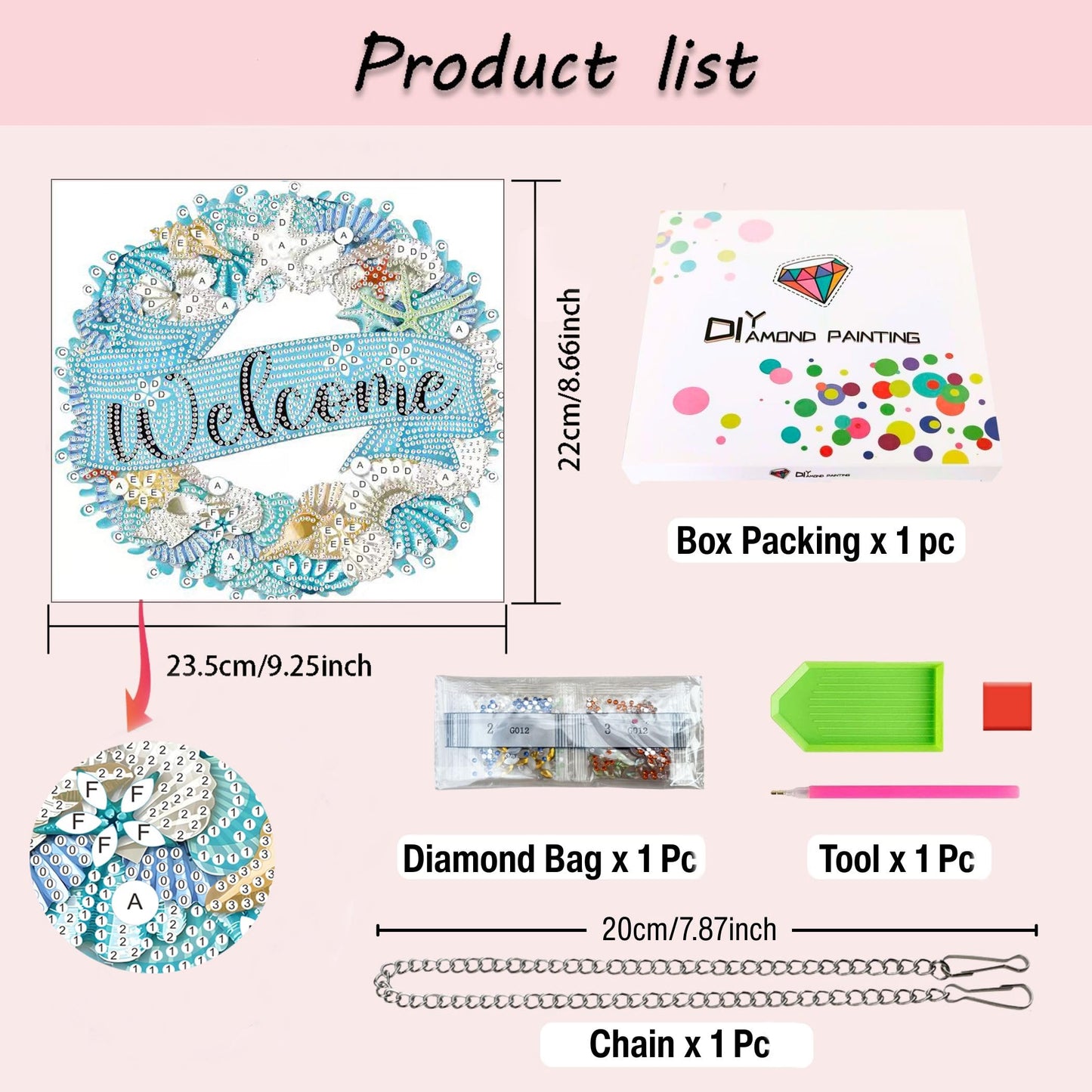 Muzagroo Art Welcome Sign Diamond Art Kits for Adults, 5D Diamond Hanging Ornament Kits for Front Door, DIY Special Shaped Diamond Dot Kits, Home Porch Crystal Hanging Pendant Ornament (Welcome)
