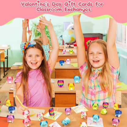 PAKSPAK Valentines Day Gifts for Kids, 24PCS Valentine's Day Cards for Kids Classroom with Axolotl Squishy Toys, Valentine Stress Relief Toys for Kid School Classroom Exchange Gift Party Prize