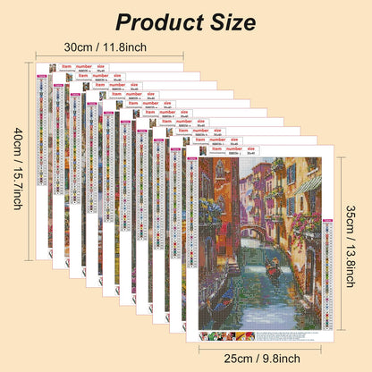 Stalente Diamond Painting Kits for Adults, 10 Pack 5D Diamond Art Kits for Beginners Round Full Drill Diamond Painting for Home Wall Decoration Gift 12×16inch, Street Landscape