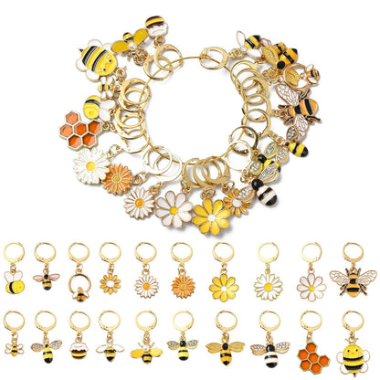 Stiesy 20 Pcs 20 Styles Bee Honeycomb Daisy Stitch Markers Enamel Crochet Stitch Marker Charms Removable Lobster Clasp Locking Stitch Marker for Knitting Weaving Sewing Quilting Handmade Jewelry