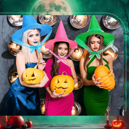Geyoga Halloween Witch Hat Costume Accessory Women Fairy Adult Wizard Hats with Tulle Fabric for Halloween Party Cosplay Decoration