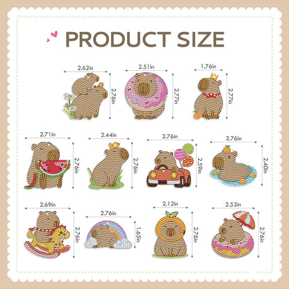 Sitsink Capybara Diamond Art Keychains - 12 Pcs DIY Fantastic Capybara Animal Diamond Painting Keychains Kit for Adult Gem Art Crafts Kit for Women Craft Beginner Gift