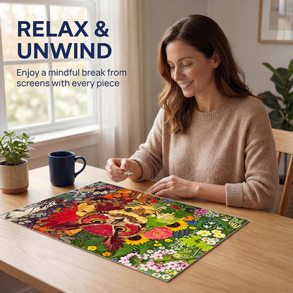 500 Piece Jigsaw Puzzle for Adults - Botanical Owl Four Seasons Pressed Flower Collage - Colorful Nature Art Style 20.5x15 in with Reference Poster - Unique Wall Art Gift