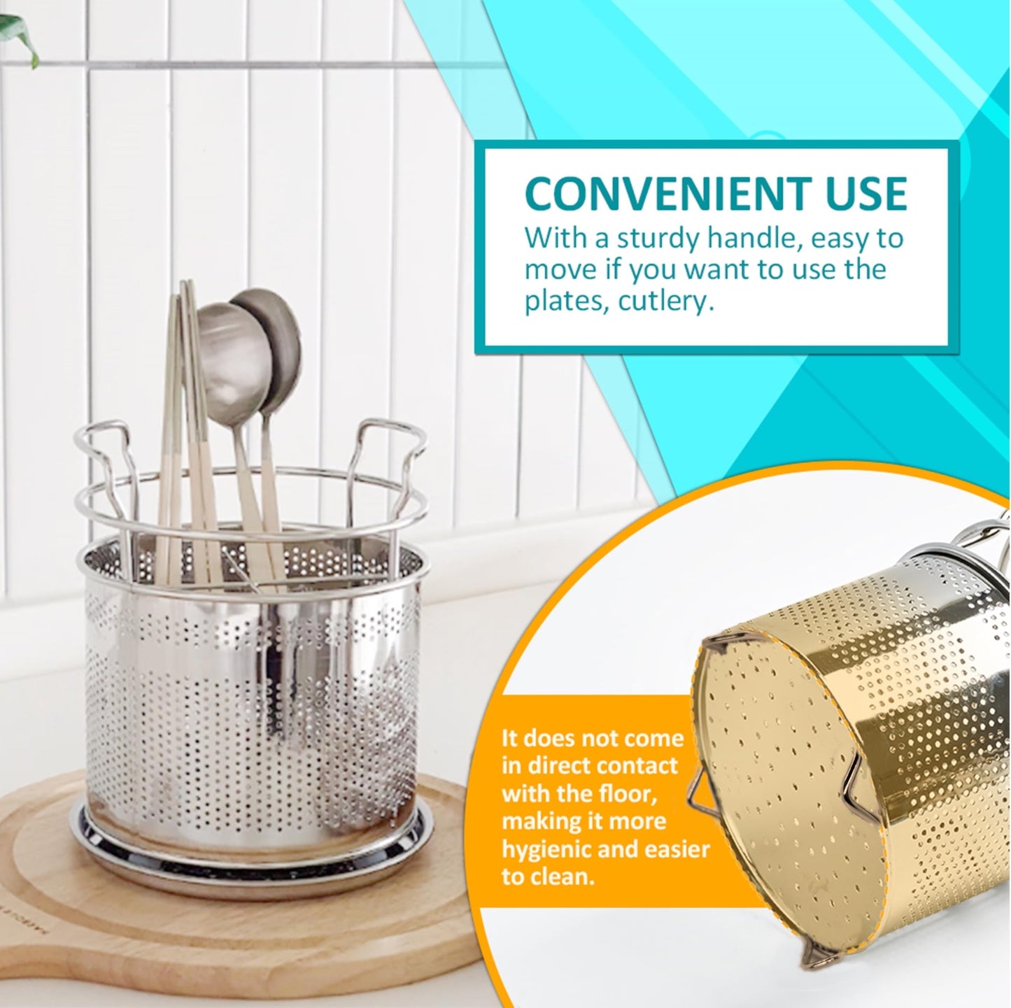Stainless Steel Silverware Drying Basket for Dish Rack, 4-Compartment Utensil Holder with Drain Board, Countertop Cutlery Caddy for Kitchen Sink & Dishwasher
