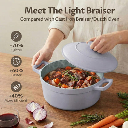 5.7 Quart Nonstick Stock Pot with Lid, BEZIA Ceramic Soup Pot for Family Cooking, Induction Cooking Pot with Smart-Vent Braising, Easy Cleanup, Perfect for Side Dishes, Daily Meals & Camping