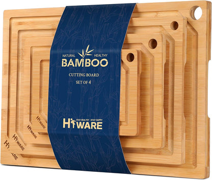 4-Piece Set Set Hiware Extra Large Bamboo Cutting Boards for Kitchen, Heavy Duty Cutting Board with Juice Groove