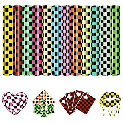 Tintnut Checkerboard Heat Transfer Vinyl, 12 Sheets 12"x10" Black Base Check Patterned HTV Iron on Vinyl for DIY T-Shirts, Apparel & Crafts