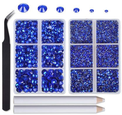 8000pcs Hotfix Rhinestones Flatback,Rhinestones for Crafts Clothes Mixed 6 Sizes, Hotfix Crystals with Wax Pencil Kit, SS4-SS30,Sapphire