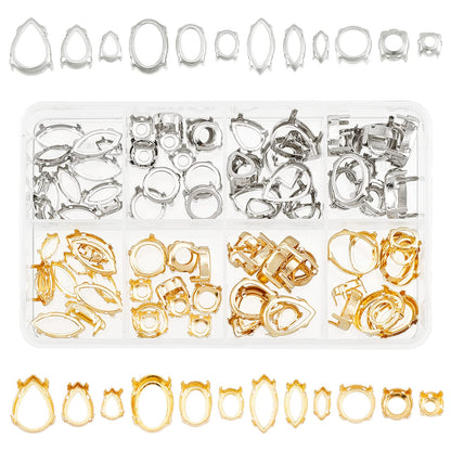 CHGCRAFT 96Pcs 24 Styles Brass Rhinestone Claw Settings Teardrop Horse Eye Oval Round Hollow Sew on Prong Setting for Rhinestone Gemstone Cabochon Resin Jewelry Making