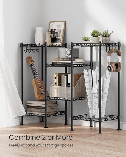 3-Tier 3 ULGR103B01 SONGMICS Bathroom Shelf, Storage Rack for Small Space, with PP Shelf Liners, Removable Hook