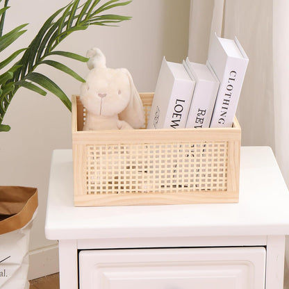 Rectangular Storage and Decor Basket, Wood Box, Natural Pine and Bamboo Material