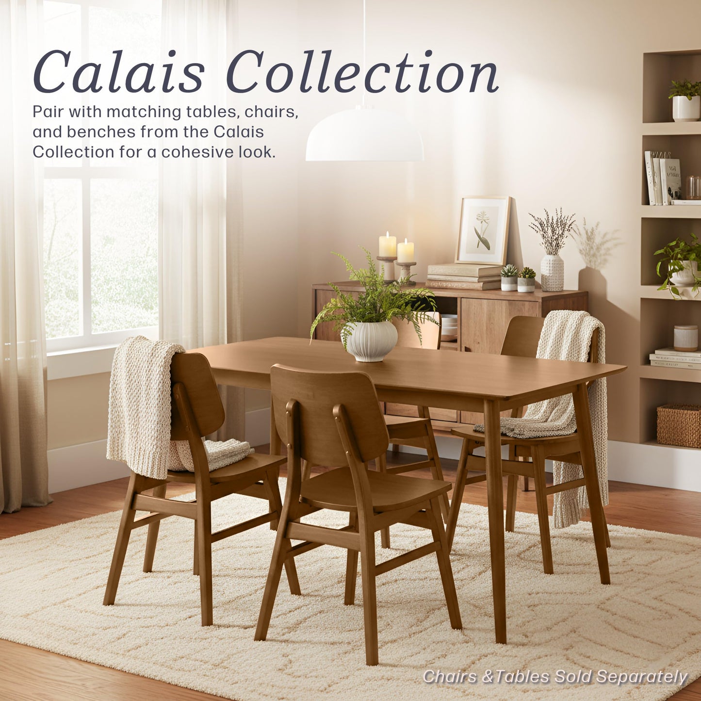 Alaterre Furniture Calais Mid Century Modern Dining Chairs Set of 4 - Solid Wood Chair Set with Armless Design - Mid Century Modern Furniture for Dining Room and Kitchen (Pecan Finish)