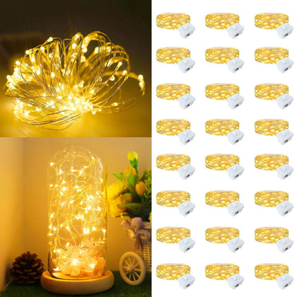 24Pack 7ft 20 3 Fairy Lights Battery Operated, LED Modes Speed Twinkle Mini String Lights Waterproof Silver Wire
