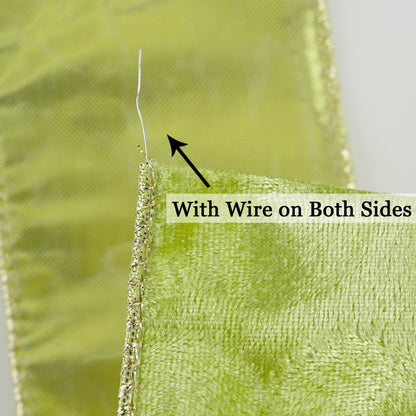 MEEDEE 2.5 inch Moss Green and Gold Velvet Ribbon 10 Yards Roll Two Tone Thick Wired Ribbon for Christmas Tree, Gift Wrapping, Velvet Bow, Wreaths, Crafts Supply, Seasonal Decorations
