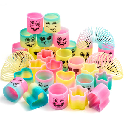 JOYIN 60 Pcs Spring Rainbow Party Favor, Mini Plastic Coil Spring Toy, Fidget Stress Coil Mini Springs Bulk Toys for Carnival Prize Birthday, Classroom Goodie Bag Stuffers