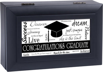 Cottage Garden Congratulations Graduate Jewelry Music Box - Matte Black Petite, Plays Wonderful World