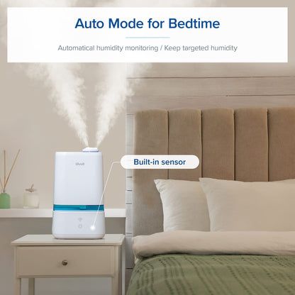 LEVOIT 4L Humidifiers for Bedroom Large Room & Essential Oil Diffuser, Quiet Cool Mist for Home, Baby and Plants, Last up to 40Hours, Dual 360° Rotation Nozzles, Handle Design, Auto Shut Off, Blue