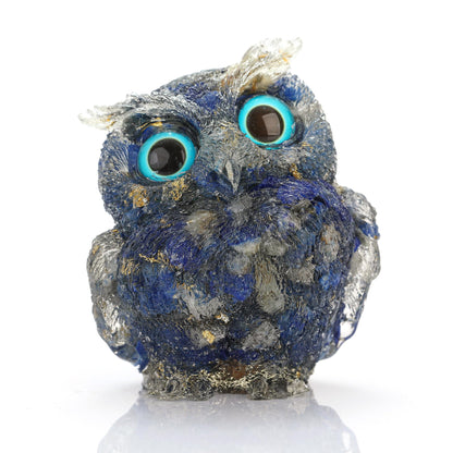 Reyife Hand-Carved Natural Crystal Owl Statue Reiki Healing Gemstone Animal Figurines Home Office Car Decoration The Best Gifts 2.4 inches(Lapislazuli)