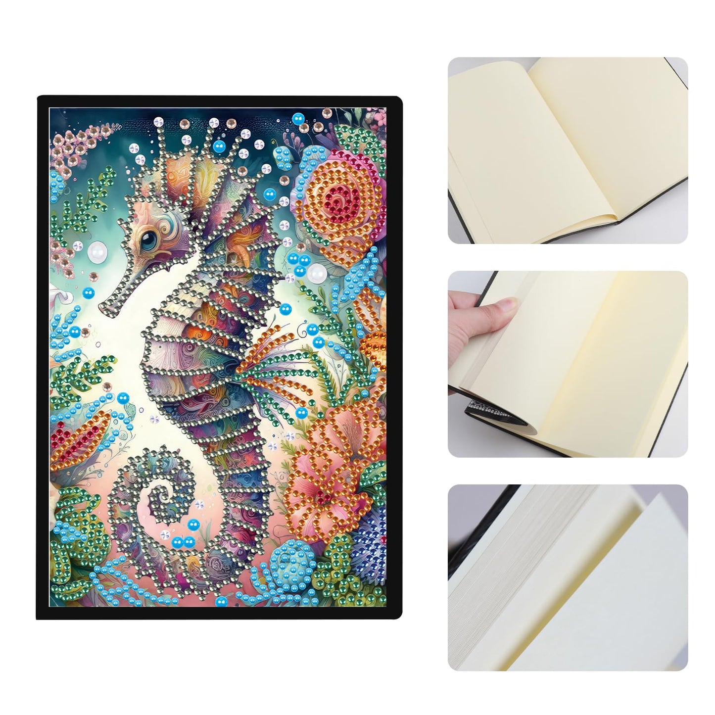 JISHSHAY Diamond Art Notebook Journal Diamond Painting Note Book Gem Art Sketchbook Gem Painting Diary Mosaic Kits for Adults Blank Notebook with Special Shaped 14.5×21cm/5.7×8.26in Sea Horse
