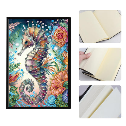 JISHSHAY Diamond Art Notebook Journal Diamond Painting Note Book Gem Art Sketchbook Gem Painting Diary Mosaic Kits for Adults Blank Notebook with Special Shaped 14.5×21cm/5.7×8.26in Sea Horse