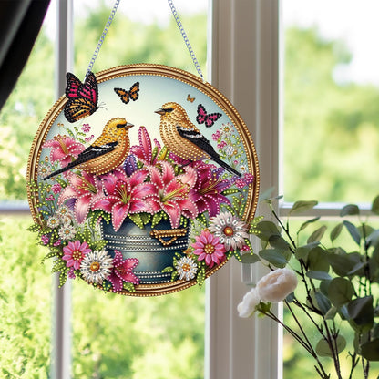 C‘eitura 5D DIY Diamond Painting Hanging Ornament Flower & Bird Sun Catcher, Double Sided Diamond Art Craft Kit for Home Wall Window Decor, Creative Relaxing Gift for Adults & Teens