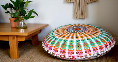 22 Inch 22", CRAFT KALA Meditation Floor Pillow Cover Round Pillow Seating Hippie Decorative Adults Bohemian Mandala