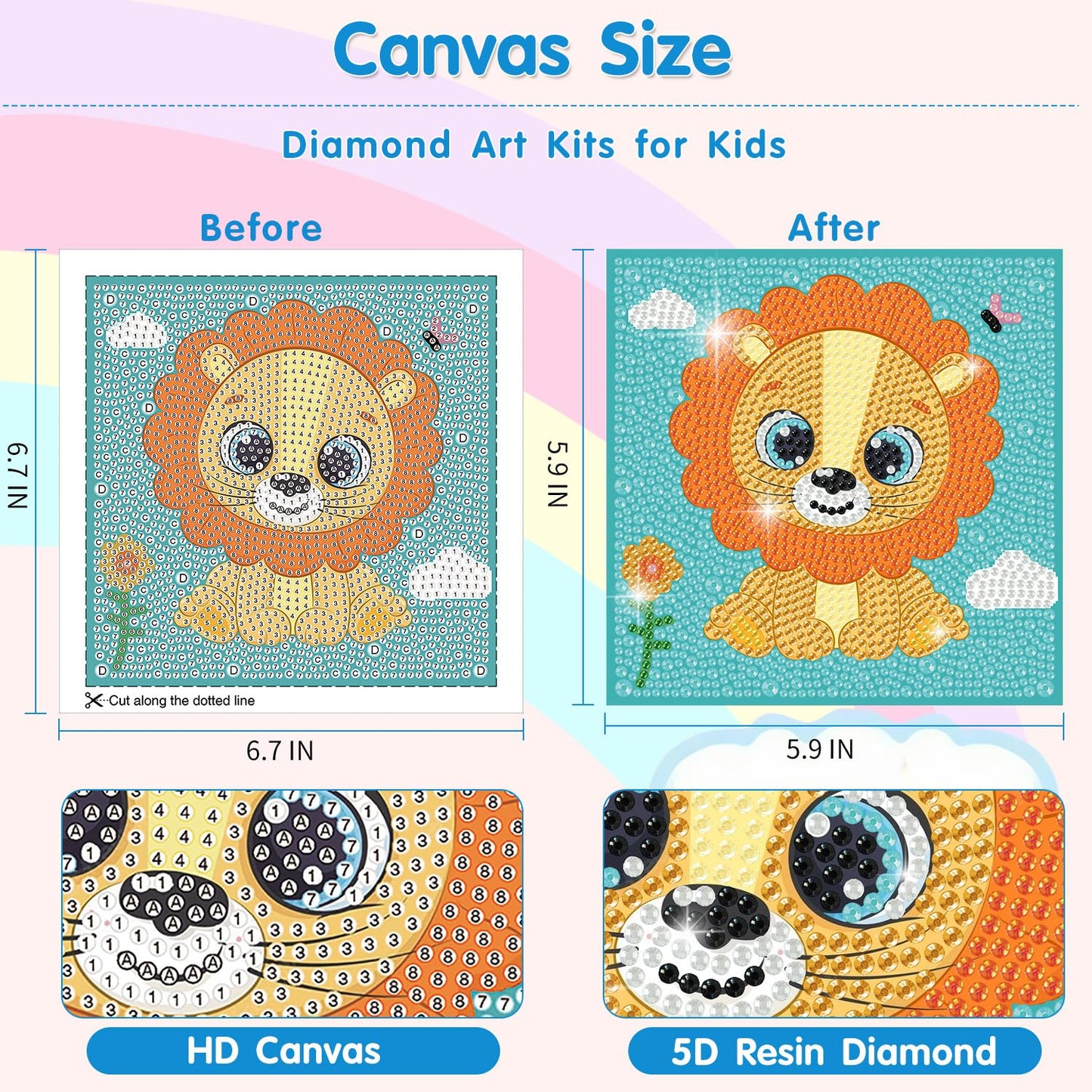 DIYGEMDOT 6 Pack Diamond Art Kits for Kids, Cute Animals Diamond Painting for Beginners, DIY 5D Gem Art for Girls & Boys Ages 6-8-10-12, Children's Christmas Gifts (6x6 inches)