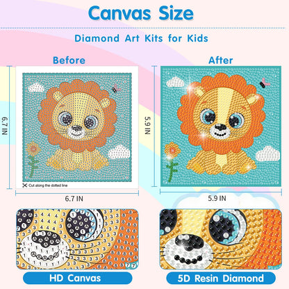 DIYGEMDOT 6 Pack Diamond Art Kits for Kids, Cute Animals Diamond Painting for Beginners, DIY 5D Gem Art for Girls & Boys Ages 6-8-10-12, Children's Christmas Gifts (6x6 inches)