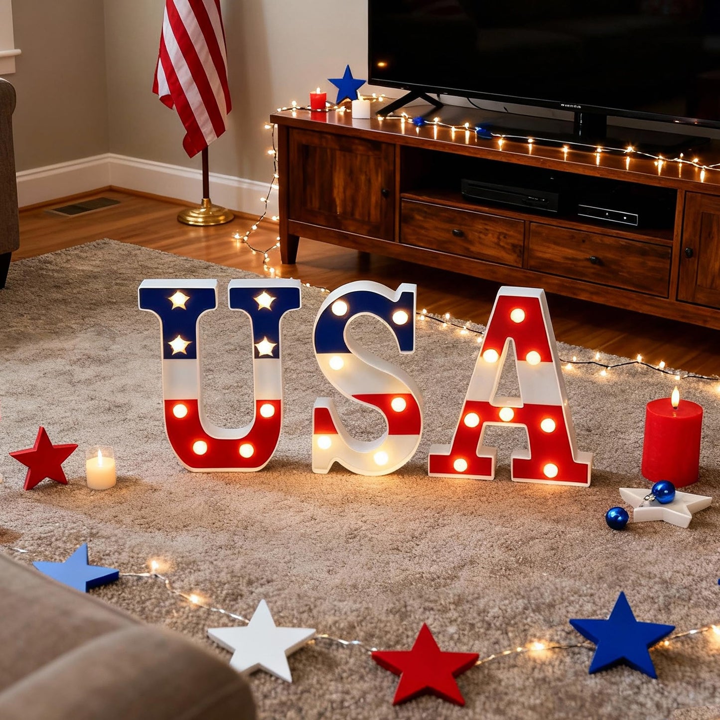 NWLIGHT Light Up letters 4th of July Marquee Lights for Independence Day LED Battery Operated Letter Lights Patriotic USA Letters Holiday Table Centerpiece Home Decoration