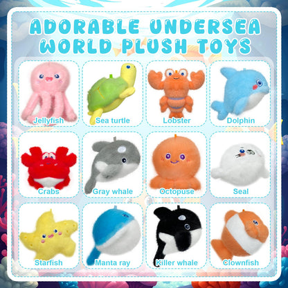 86 Pcs Adopt an Ocean Animal Party Favors Includes 12 Plush Sea Animals 12 Clear Favor Boxes 12 Adoption Cards 1 Adoption Sign Blue Raffia 48 Artificial Water Plants for Kids Sea Animal Adopt Party