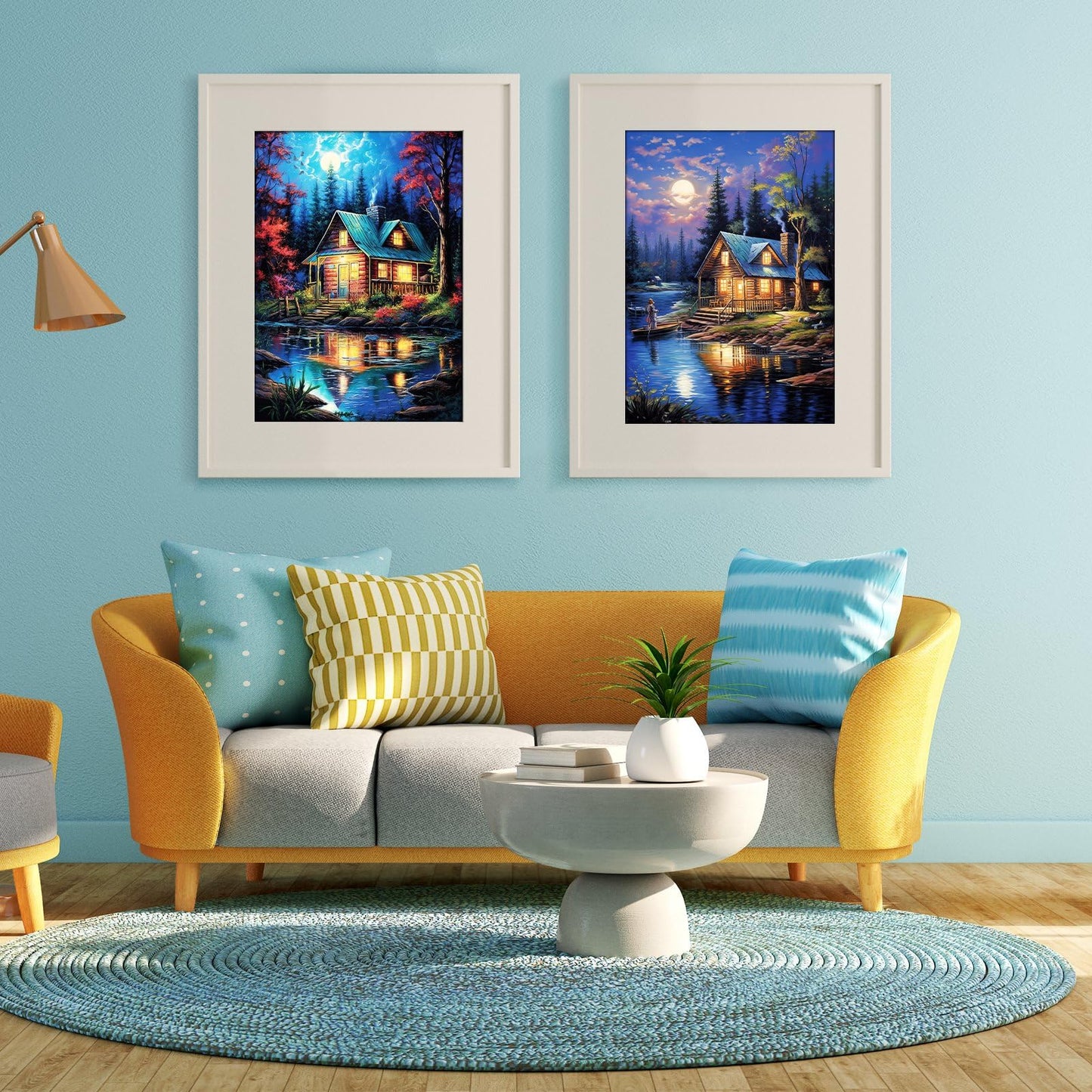 YOYA 2 Pack Log Cabin Diamond Painting Kits for Adults, Lake Cabin 5D Diamond Art Kits for Adults, DIY Scenery House Full Drill Gem Art Painting Kit for Home Wall Decor 12 x 16 Inch