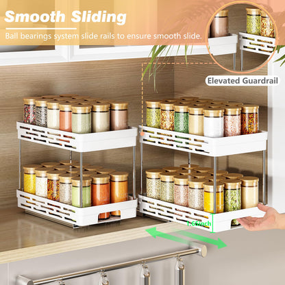 Pull Out Spice Rack Organizer for Cabinet, 3 Packs Slide Out Spice Racks Organizer, Spice Cabinet Organizers, Cabinet Size Need:12'' Highx11'' Deepx5'' Wide,Each Tier Hold 10 Spice Jar - 2 Tier, Black