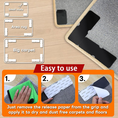 Skiennix Non-Slip Rug Grippers - Reusable Carpet Tape Pads for Hardwood & Tile Floors (12 Pack)