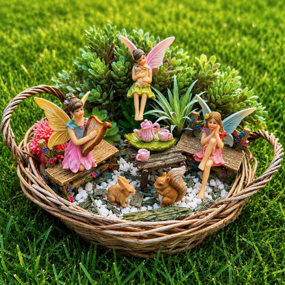 Mood Lab Fairy Garden Figurines - Miniature Decor Set (12 pcs) - Statues & Accessories - Outdoor & Indoor Garden Decor