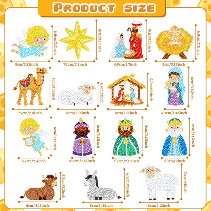 BBTO 15 Piece Christmas Diamond Art Keychains & Ornaments - Nativity Scene Kits for Xmas DIY Crafts