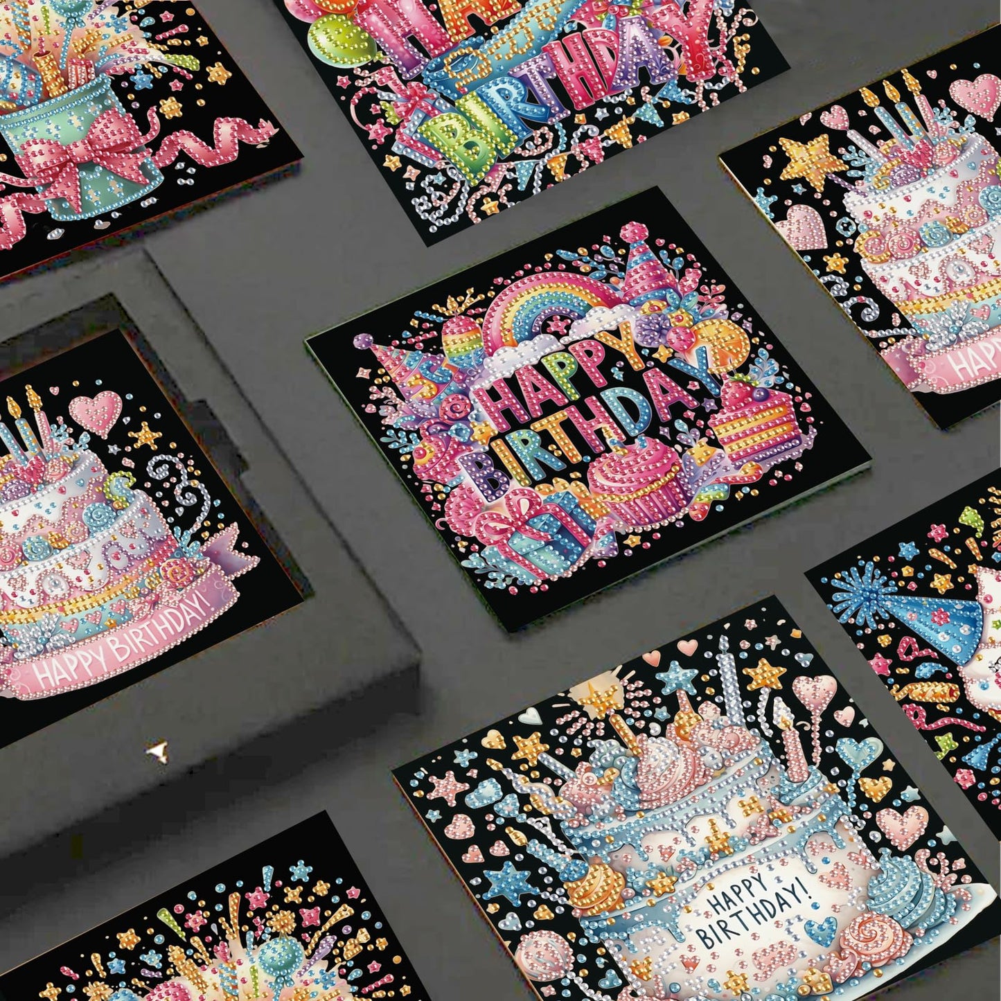 JISHSHAY 6 PCS Cake Diamond Painting Greeting Cards Happy Birthday Diamond Art Birthday Cards with Envelopes Gem Art Gem Painting Mosaic Kits for Adults for Thanksgiving Anniversary Valentine