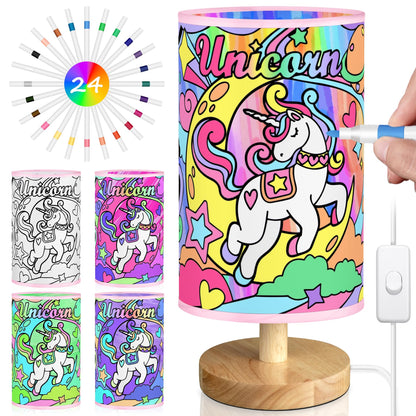Unicorn Lamp for Kids, Birthday Gifts for Girls Ages 6 7 8 9 10 11 12 Year Old, Bedside Table Lamp for Bedroom, 3 Way Small Lamps for Nightstand, Paint You Own Unicorn Lamp Kit Toys, Art Supplies Toy