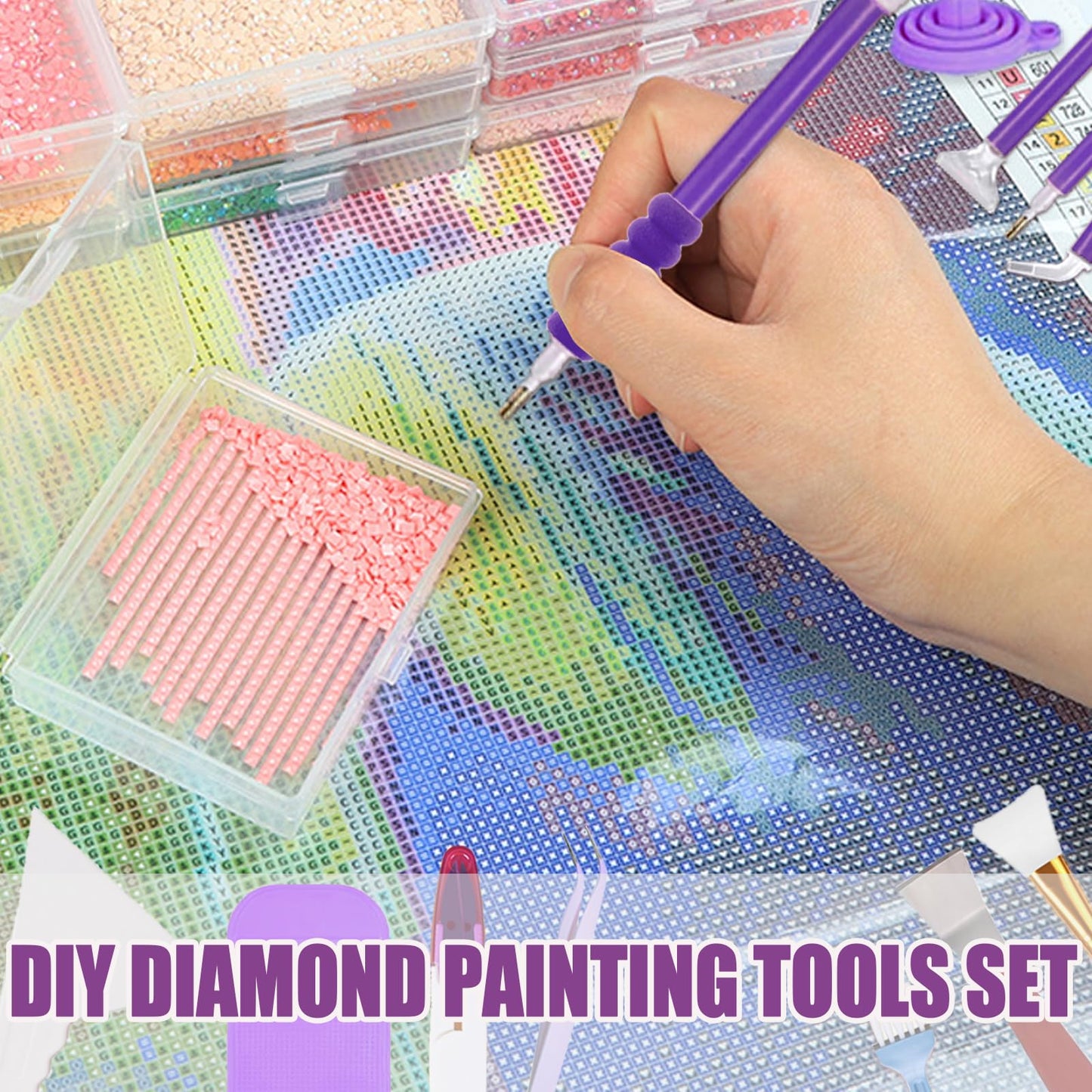 Qlonry 185 Pcs All Inclusive Diamond Painting Tool Kit Diamond Art Accessories Kit Including A4 LED Light Pad Kit,Bracket,Convex Point Design Storage Box,Painting Pen for DIY Craft
